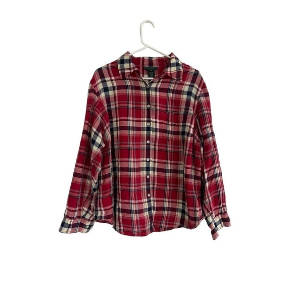 Lauren Ralph Lauren Tops - Vintage Lauren Ralph Lauren Linen Plaid Button Up Top Women’s 2X Initial Logo